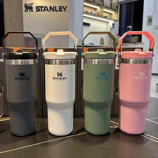 Stanley 30oz/887ml Tumbler With Handle Leopard Tumbler With Straw Lids Stainless Steel Coffee Termos Cup Car Mugs Vacuum Cup
